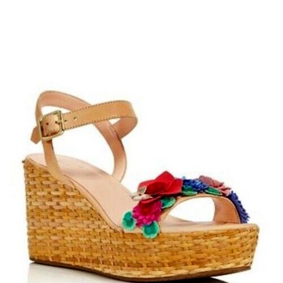 kate spade Shoes - 3xHP💝Kate Spade Tinsley Floral Wedge sz 8.5 FREE straw bag w/purchase ❤️